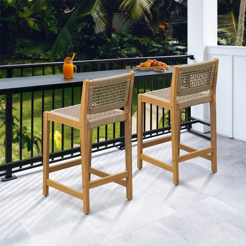 Tabouret de comptoir Luca Premium en corde - finition teck, gris clair, ensemble 2, H 38,78 po x l 17,91 po x P 20,08 po