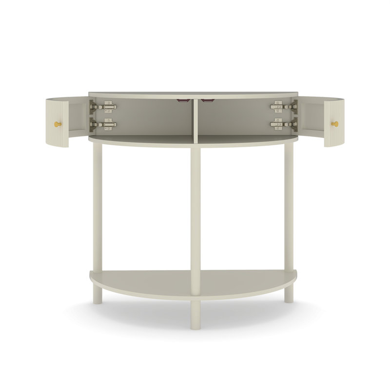 31.5" Solid Wood Console Table，unique Half Moon Design End Table With 2 Storage Drawers And Bottom Shelf, White