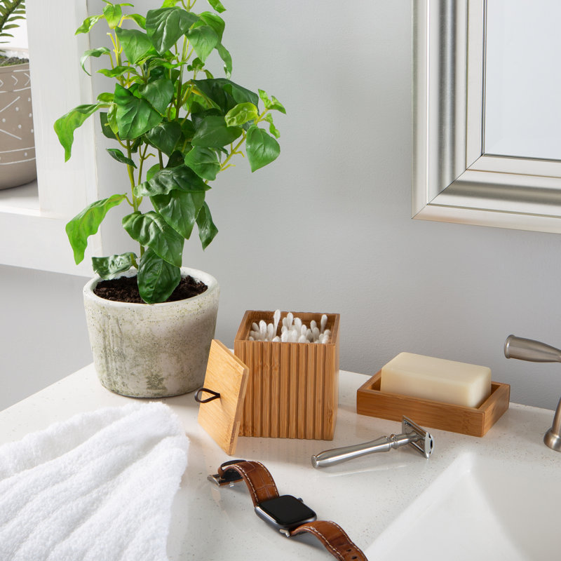 Petit contenant de rangement pour salle de bain en bambou 