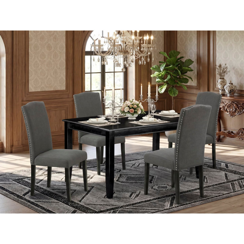 Ensemble de mobilier de salle à manger 5 pièces comprenant une table de salle à manger rectangulaire et 4 chaises rembourrées en tissu Gotham