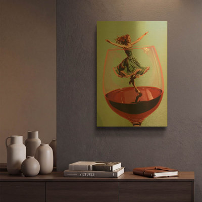 «Wine Dance» par Andreas Magnusson, art mural en métal doré, 12 po x 16 po