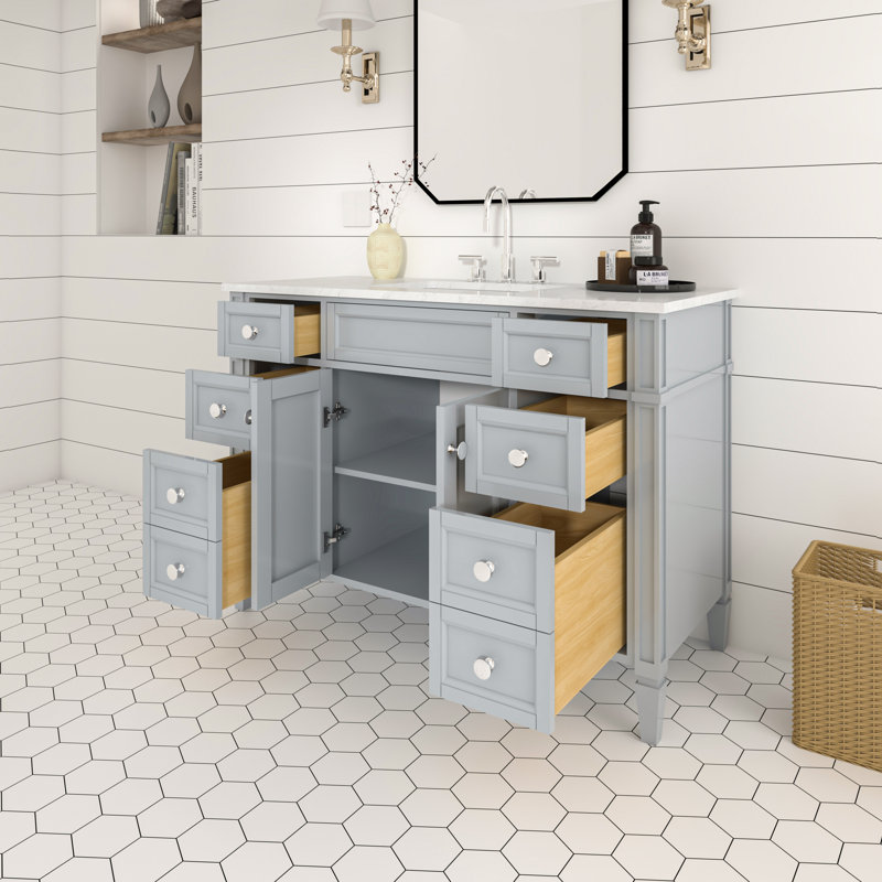 Ensemble de meuble-lavabo autoportant 48 po Alexxis gris empire avec plateau en marbre de Carrare Alexxis, Gris empire