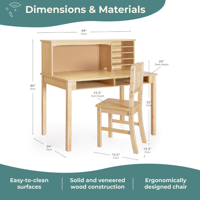 Ensemble de bureau et chaise pour enfants, Naturel