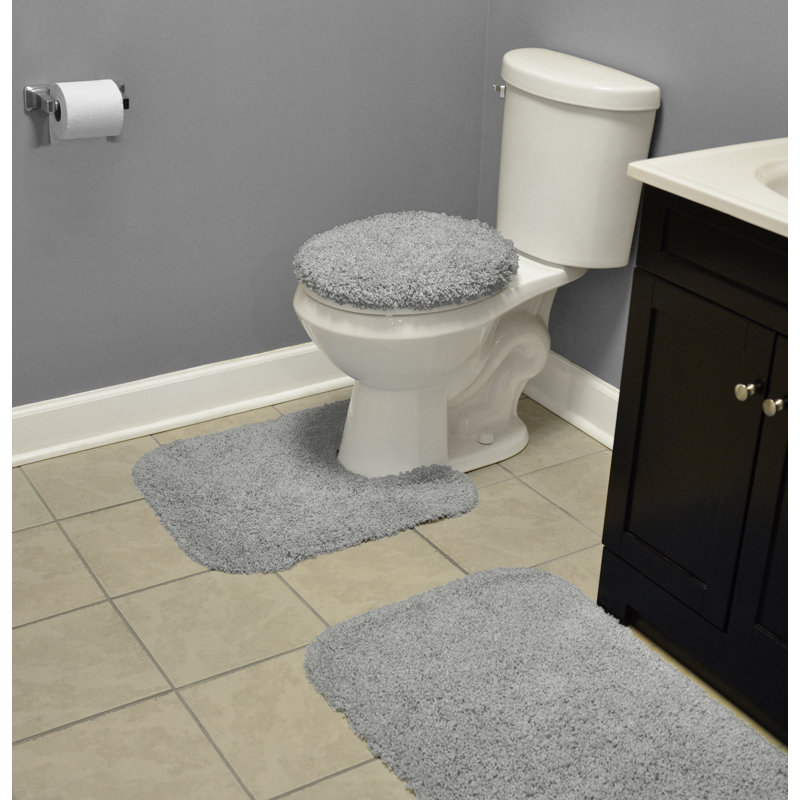 Ensemble de tapis de bain en nylon 3 pièces avec envers antidérapant Frechette, Gris platine