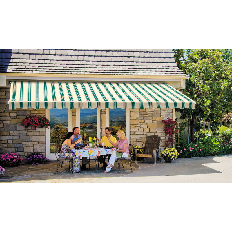 SunSetter Manual Sunbrella Retractable Soffit Patio Awning, 8" H x 216" W x 122" D, Ashford Forest