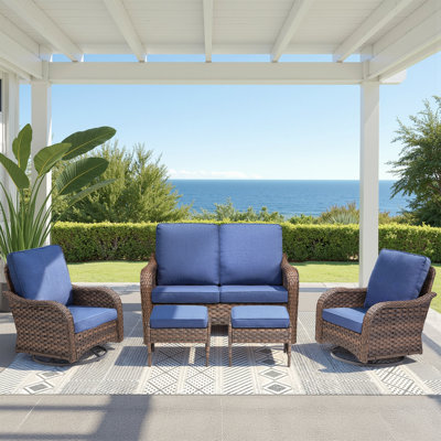 Ensemble de 5 meubles de patio pour l'extérieur, ensemble de causeuse en rotin toutes saisons avec chaises pivotantes et repose-pieds, ensemble de conversation pour patio, porche, cour, jardin