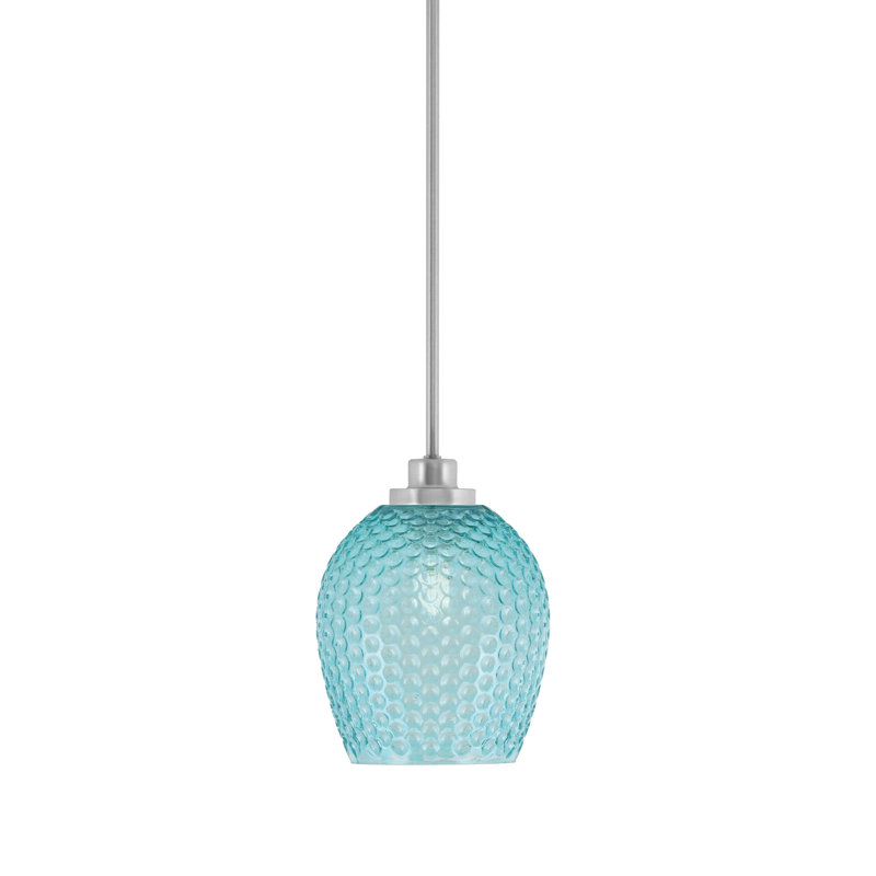 Mini-luminaire suspendu Odyssey suspendu en nickel brossé, verre turquoise 7,5 po, Blue, Nickel brossé