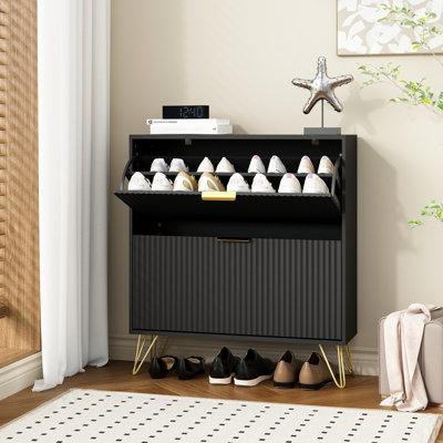 16 Pair Shoe Storage Cabinet with 2 Flip Drawers