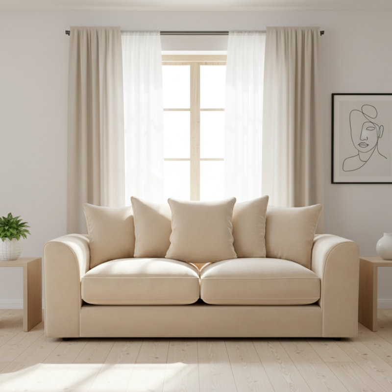3 Seater Velvet Sofa, Cream
