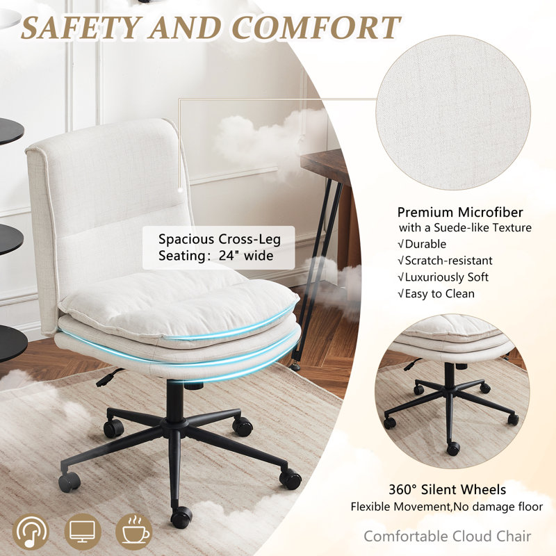 Upholstered Armless Task Office Chair, Cream Polyester