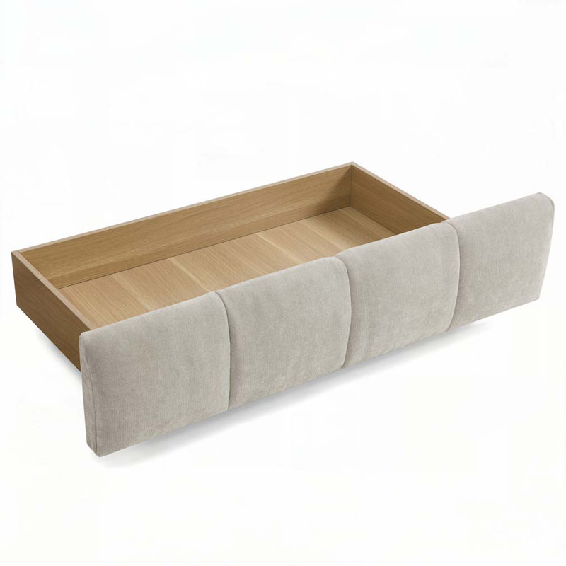 Lit tapissier à 4 tiroirs Chenille, Beige, Grand