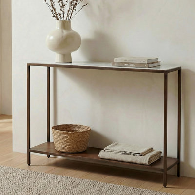 Console Table, Solid White Marble Top, Iron Frame for Living Room - White/Copper