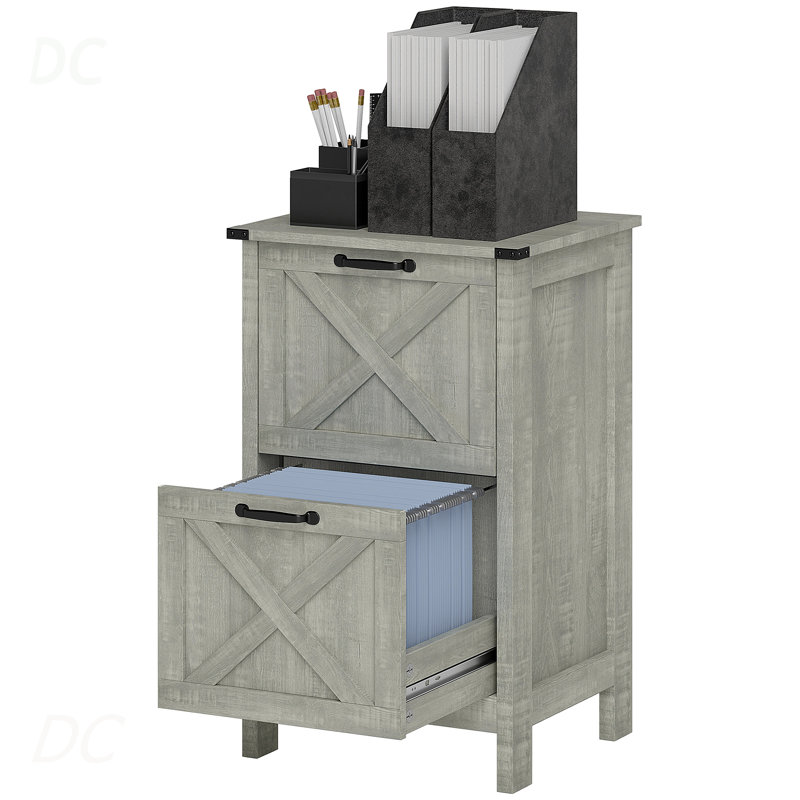 Classeur à 2 tiroirs, armoire de rangement rustique, gris clair, buffet, Gris