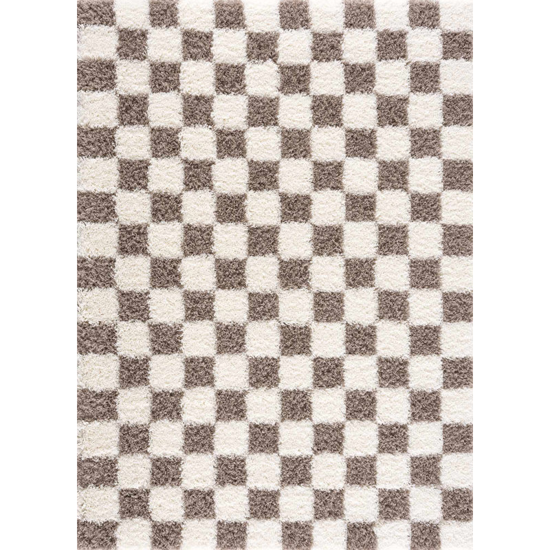 Atiran Checkered Shag Brown Area Rug, Rectangle 5'3" x 7'3"