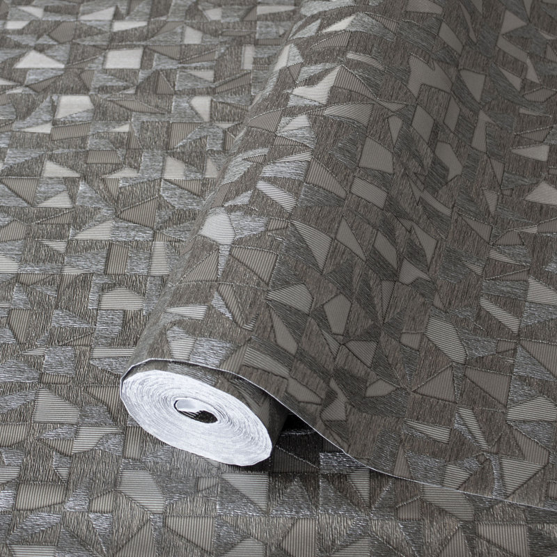 Asymmetrical Design Shimmering Geometric Shapes Wallpaper, Tan