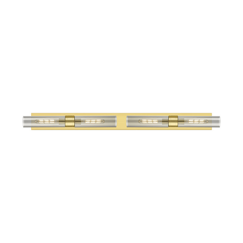 Ballston - Maliyah - 4 Light 51" Bath Vanity Light - Brushed Brass Finish - Striped White Shade, Light Smoke, Satin Gold