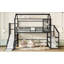 Lit mezzanine double avec glissade et escalier, lit de jeu en métal avec tablettes de rangement, toit en forme de maison et conception silencieuse, noir-2091537362-2091537361