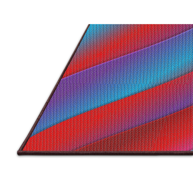 Tapis rouge/bleu à motifs, Rectangle 2 pi x 4 pi
