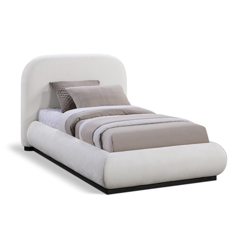 Humayrah Upholstered Panel Bed, Twin, Cream Chenille Fabric / Stained Black