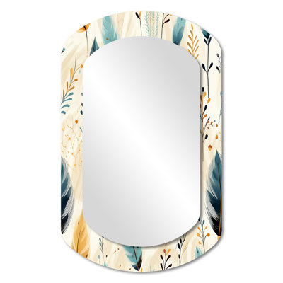 Joselyn Minimalism Beige Ferns  Pattern - Floral Asymmetrical Decorative Mirror, Beige Cylinder Wall Mirror, Printed Metal Art