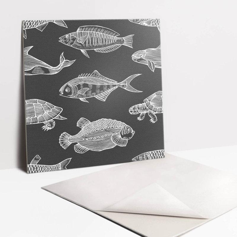 Self Adhesive Vinyl Splashback Tiles Sticker Peel Stick set 9 pieces 30x30 cm fish and turtle