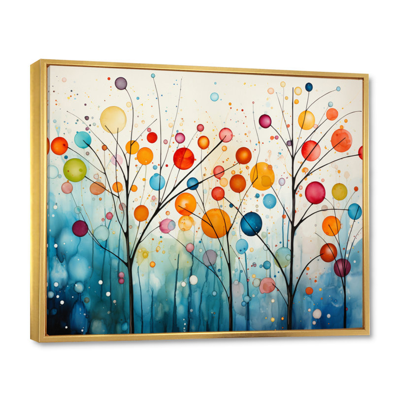 Teal Mid Century Retro Reflections - Abstract Midcentury, art mural encadré, Reproduction avec cadre flottant, Doré