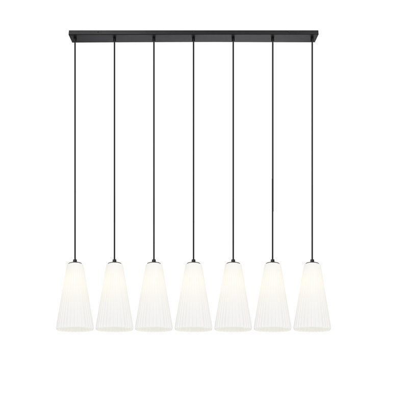 Matte Black 54'' Linear Chandelier with Frosted Glass Shades