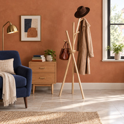 Light-Finish Wooden Tripod Coat Tree with 3 Hooks, Freestanding Hanger Stand for Clothes, Hats and Handbags in Bedroom, Living Room or Entryway