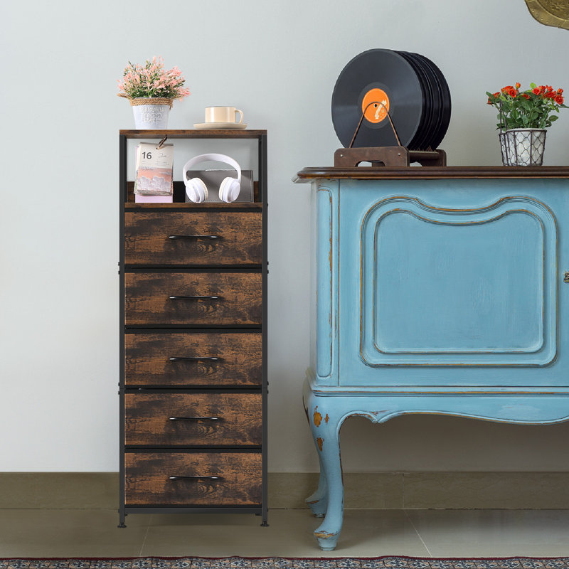 Commode 5 tiroirs avec tablette ouverte, Brun, 5