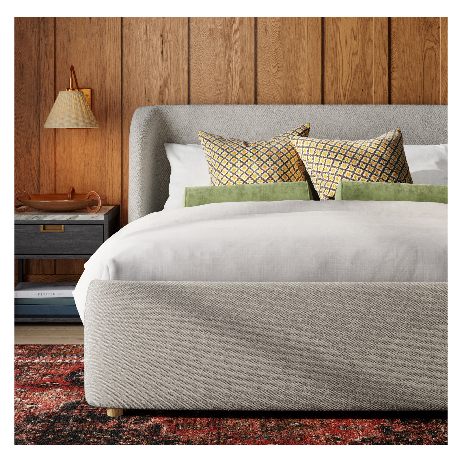 Kris Upholstered Platform Bed, California King, Whipped Honey Linen Blend