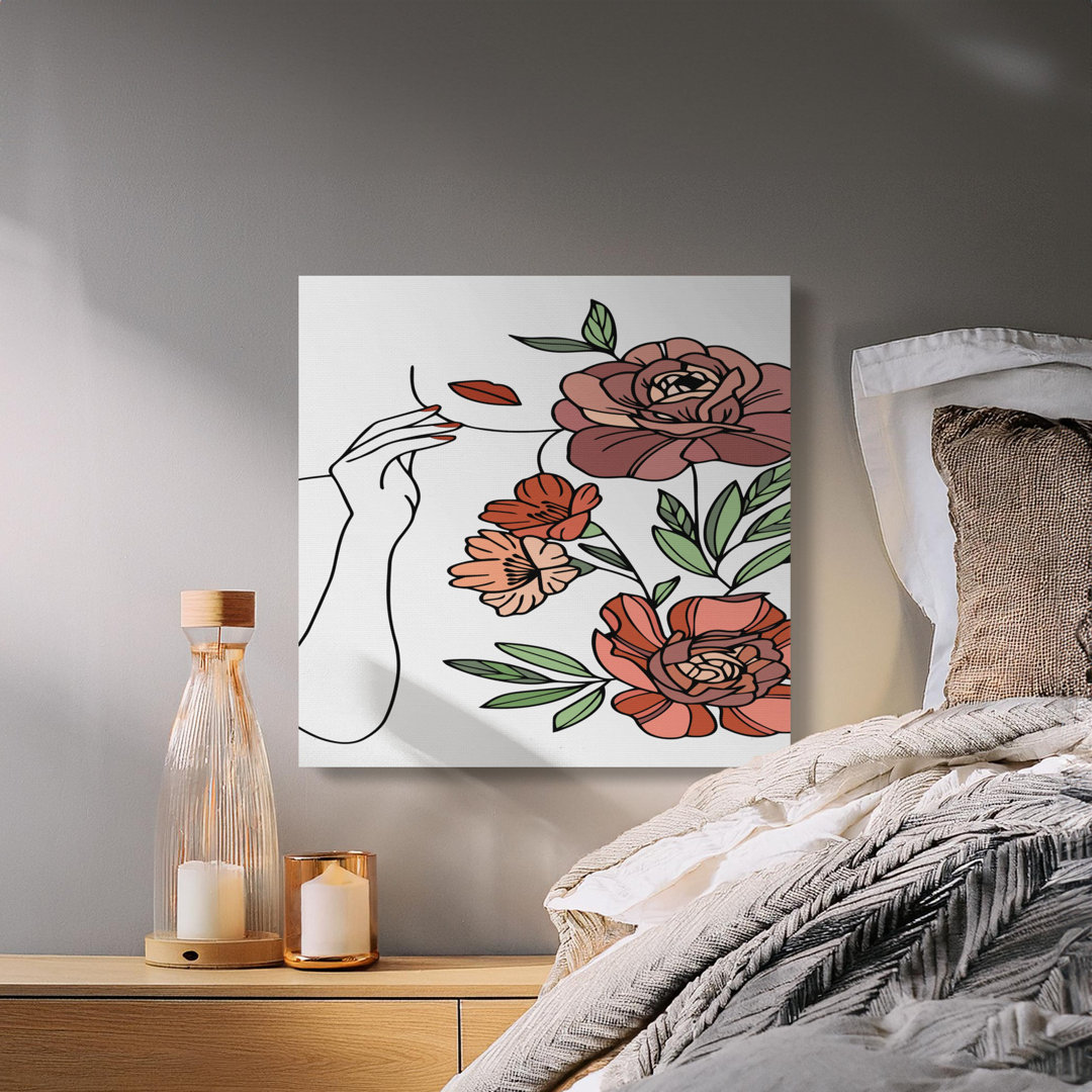 Feminine Abstract Floral Woman Line Art Canvas