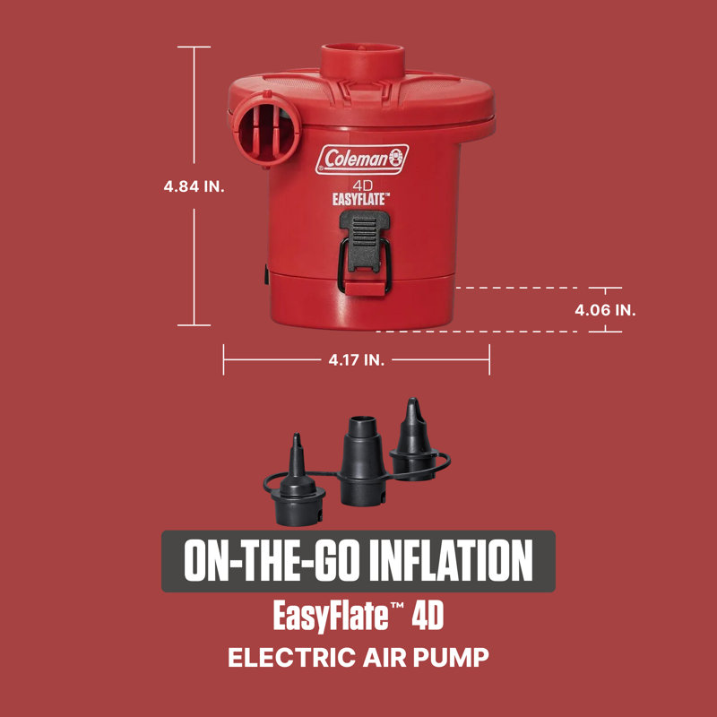 Coleman EasyFlate 4D Electric Air Pump, Battery Powered Inflator with 3 Adapters