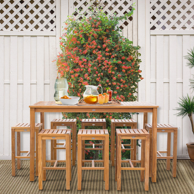 8 - Person Teak Wood Patio Dining Set with Rectangular Table