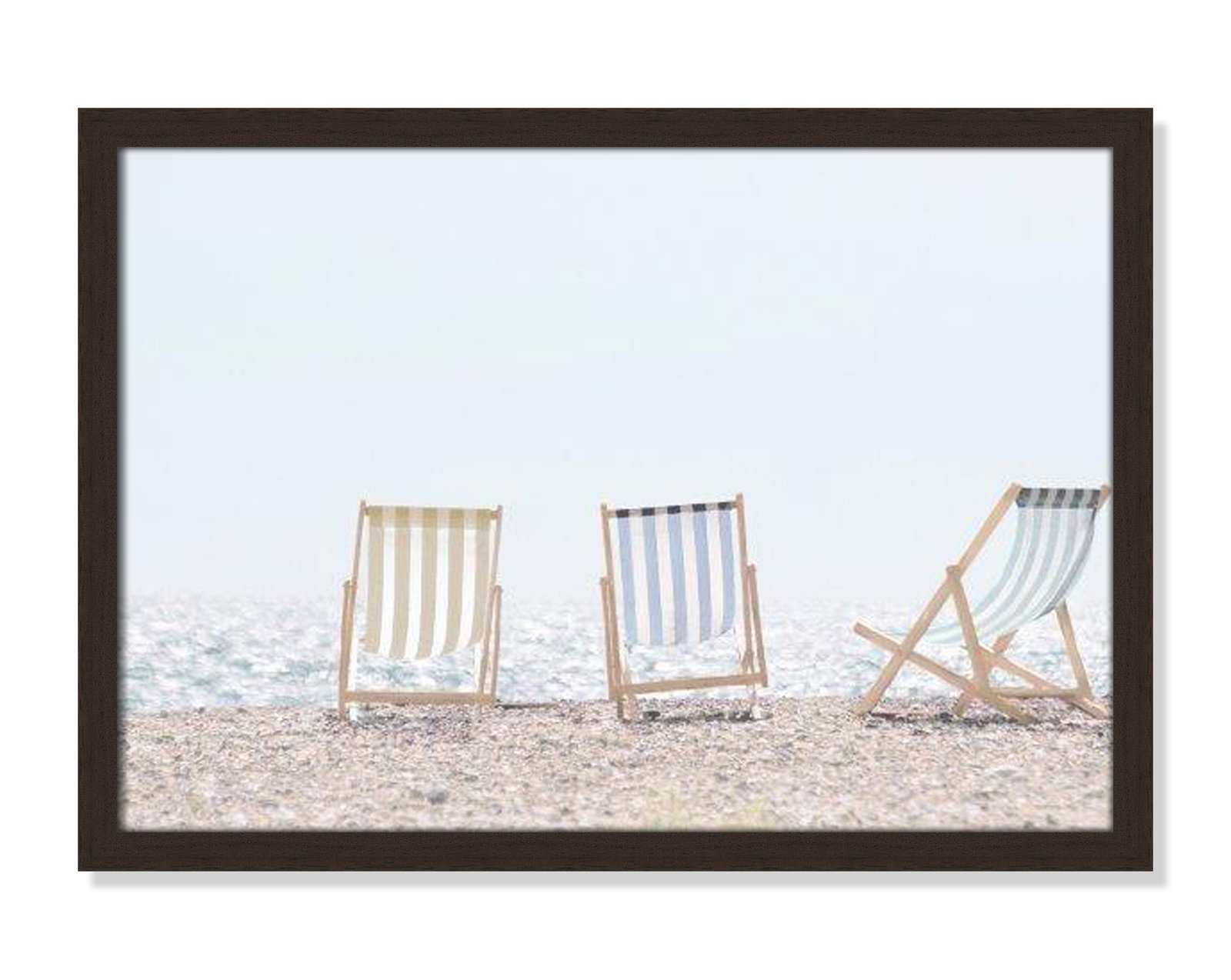 Adriatica "Beach Chairs" Print by Leah Straatsma, 17" H x 23" W x 1.25" D, Open Grain Walnut