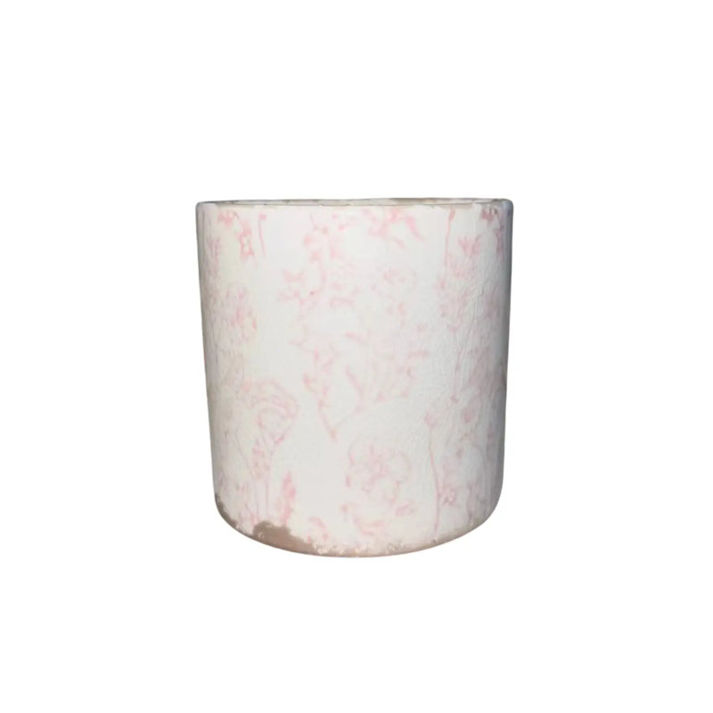 Bougie cylindrique en céramique à imprimé floral 14 oz - pivoine de minuit