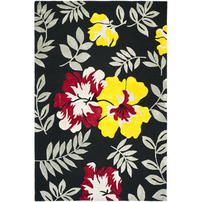 Tapis noir / jaune / rouge en laine crocheté à la main Pipers