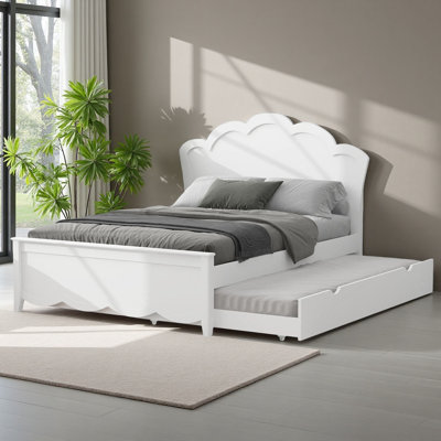 Lit plateforme double en bois avec tête de lit et lit gigogne simple