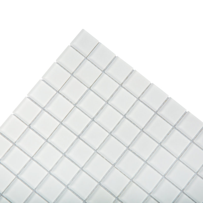 1" x 1" Polished Glass Mosaic Tile, Ice White