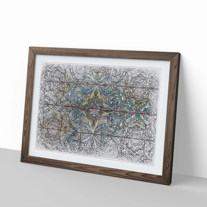 Floral Tiles in Abstract - Picture Frame Graphic Art Print, Walnut, 35cm H x 50cm W x 2cm D
