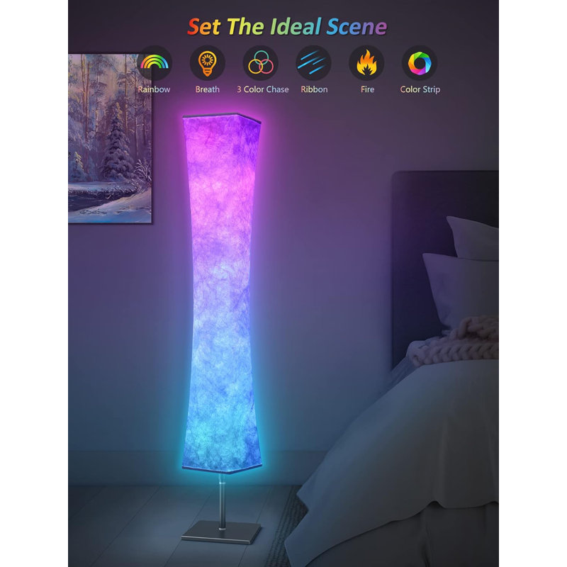 RGB Led Smart Lamp Alexa APP Control, Colour Changing Modern Floor Standing Lamp With DIY Mode, Music Sync And White Fabric Shade For Living Room Bedroom Game Room
