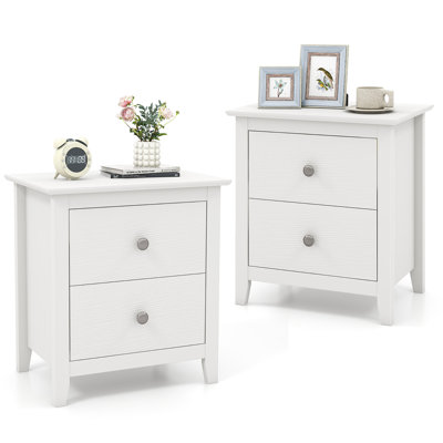 Modern Nightstand with Storage 2 Drawers & Support Legs for Bedroom White