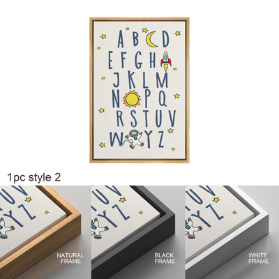 2 Outer Space Rocket Alphabet Nursery Decor, Modern Astronaut Kid's Room Pictures, Giclee Canvas Digital Print Framed Wall Art