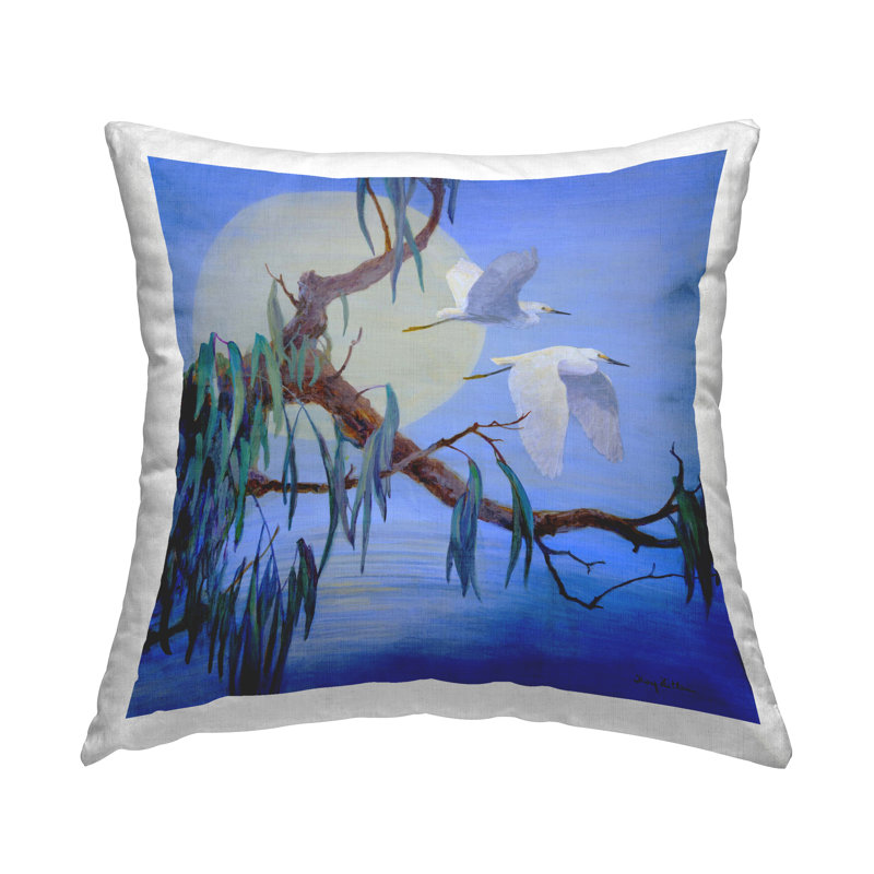 Coussin décoratif Stupell Industries Shining Moon & Birds Design par Floy Zittin