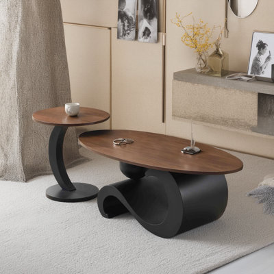 The Two-piece Black Industrial Style Nesting Coffee Table Set, With A Square And Round Combination, Brightens Up The Style Of The Living Room.
