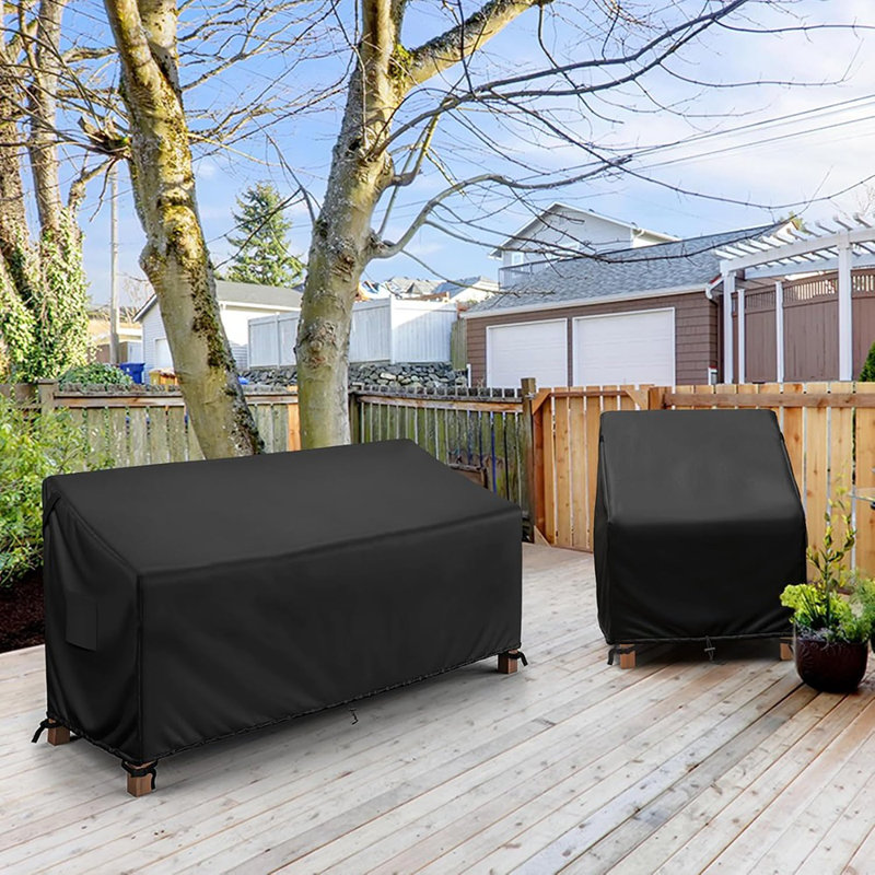 Outdoor Sofa Cover – Black – Waterproof, Fits 3-Seater Couch, 80-Inch Length, Heavy-Duty Polyester, Double-Stitched Seams