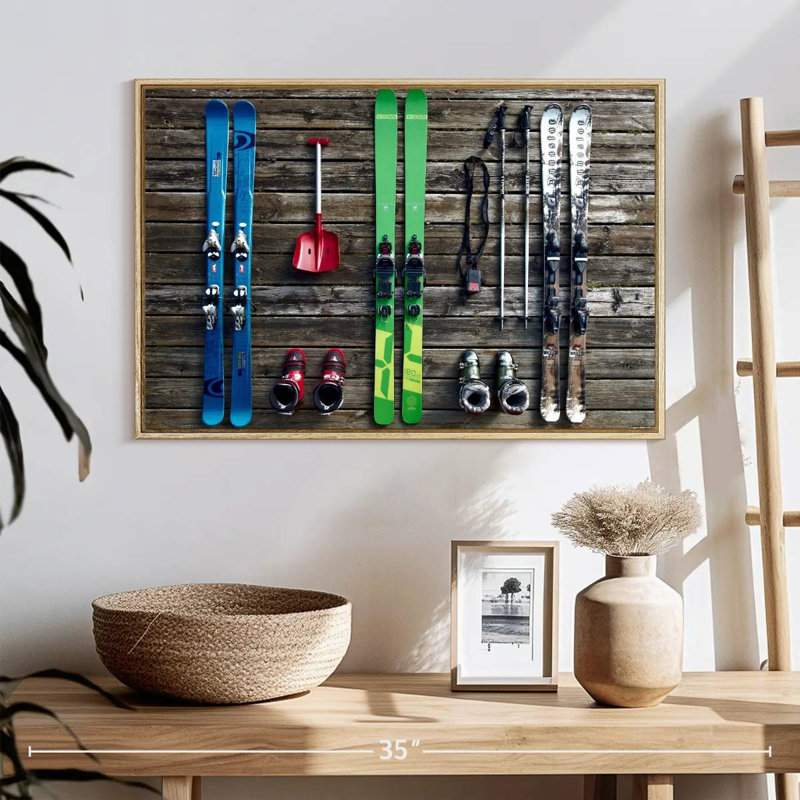 Équipement de ski, 25 po x 17 po, Cadre flottant en bois naturel