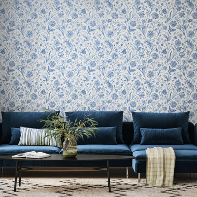 Floral Toile - Royal Blue 10m Wallpaper