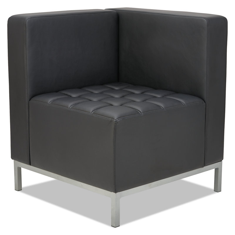 Black Tufted Corner Reception Chair with Silver Metal Frame