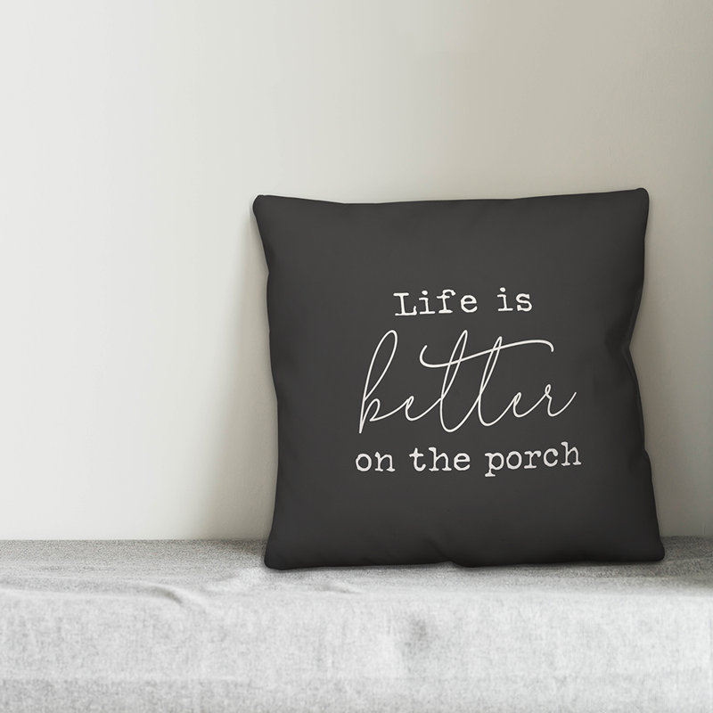 Textual Outdoor Throw Pillow, Charcoal/White, 16" x 16" 