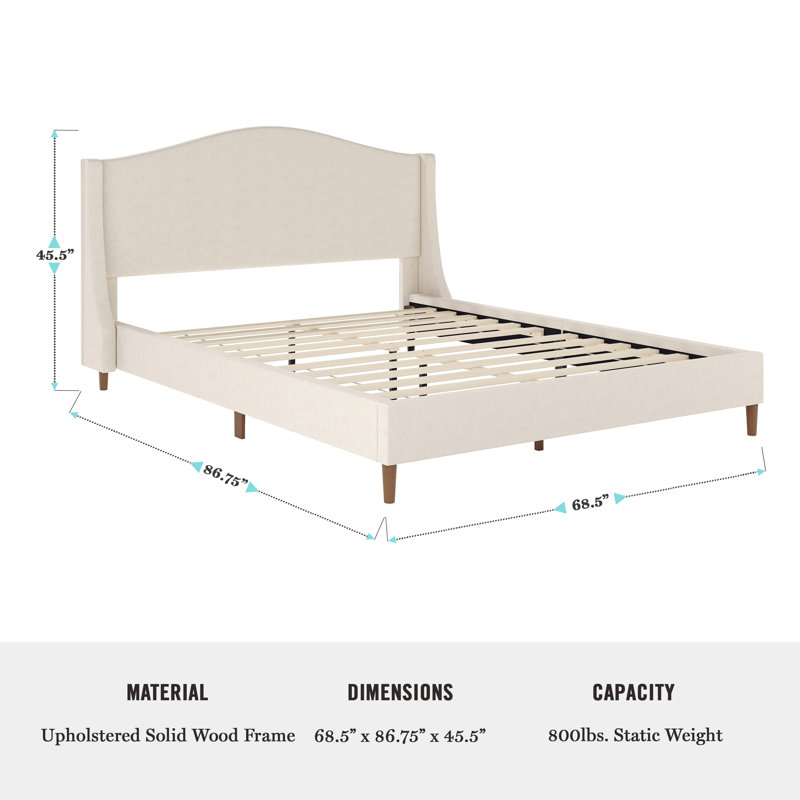 Martha Stewart Amelia Upholstered Platform Bed With Curved Headboard, Queen, Beige